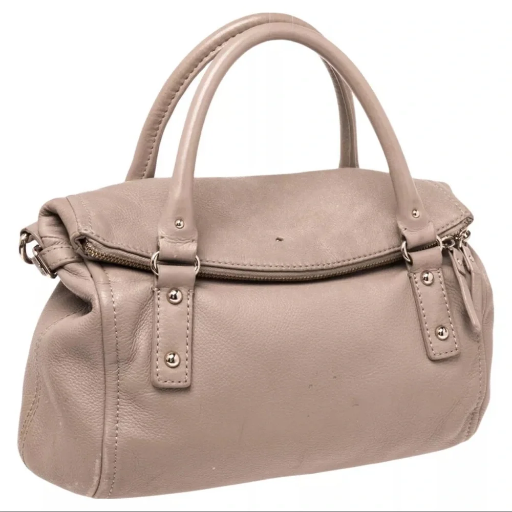 Kate Spade Cream Pebbled Leather Foldover Satchel with Crossbody Strap.